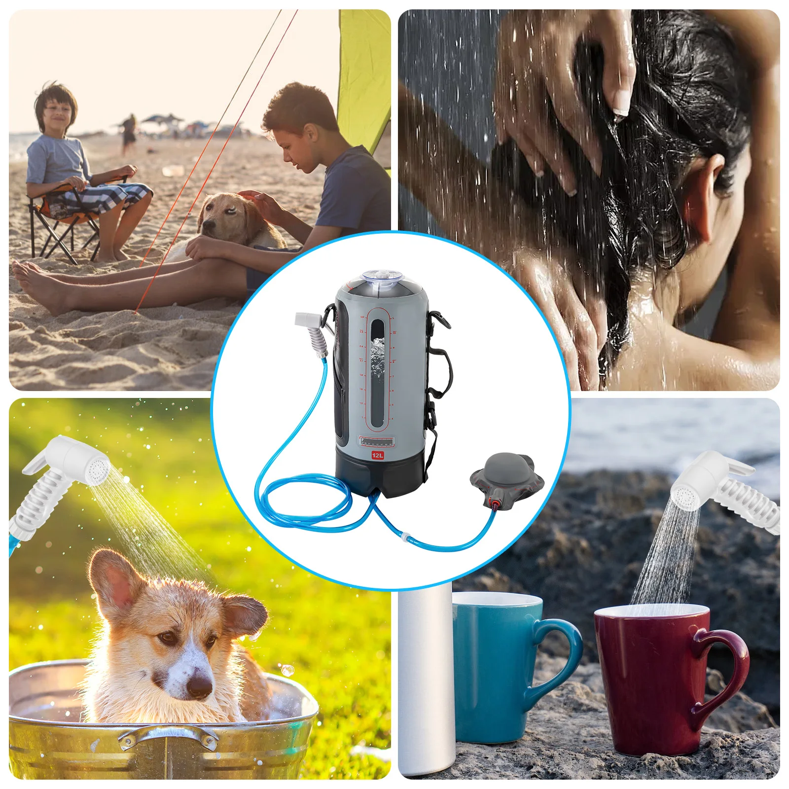 12L Camping Shower Solar Shower Garden Shower with Pump Head Portable and Removable Hose view 6