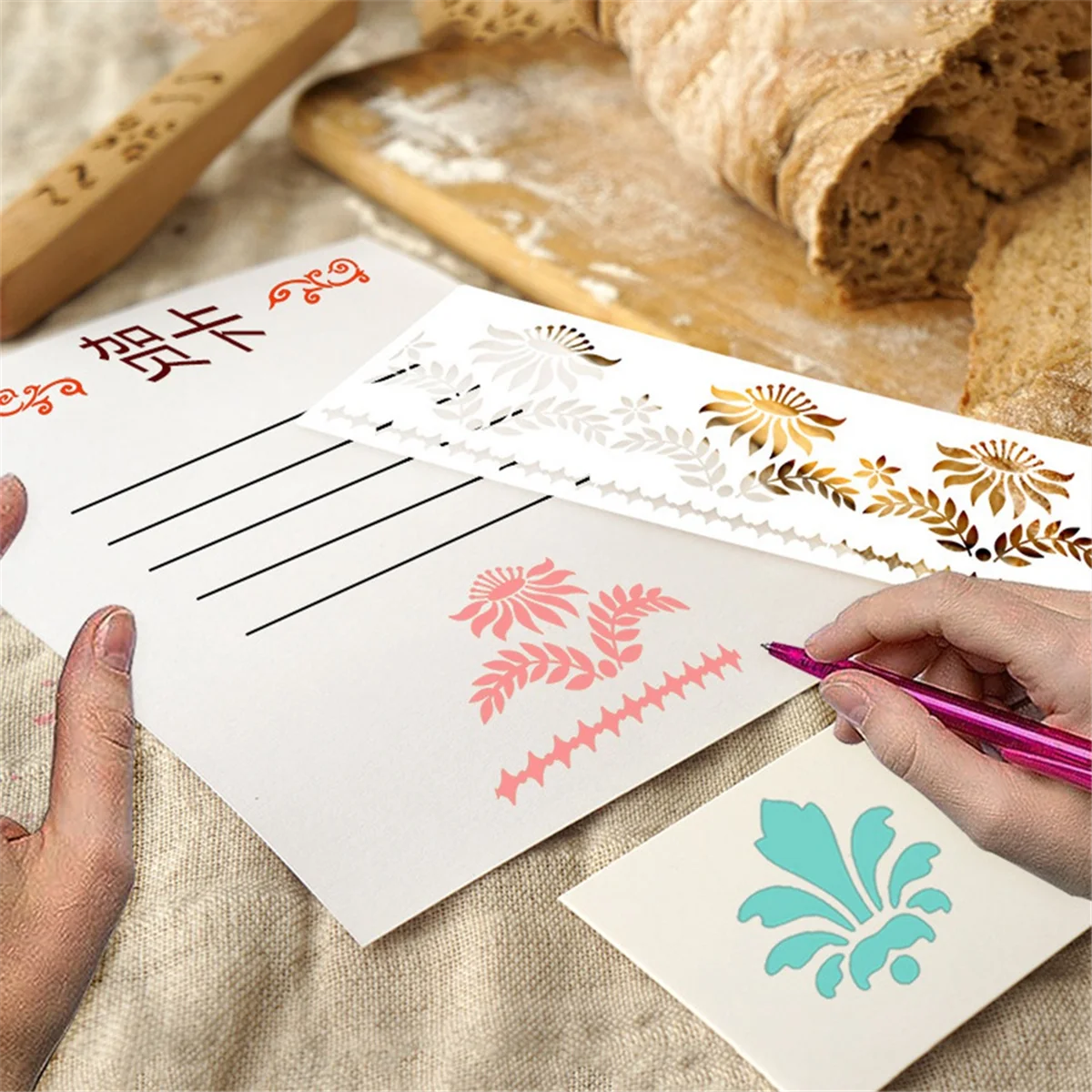 12Pcs Flower Border Stencils Mandala Stencils Reusable Cut Painting Templates for DIY Craft Stencils, 12 x 3.9 Inch