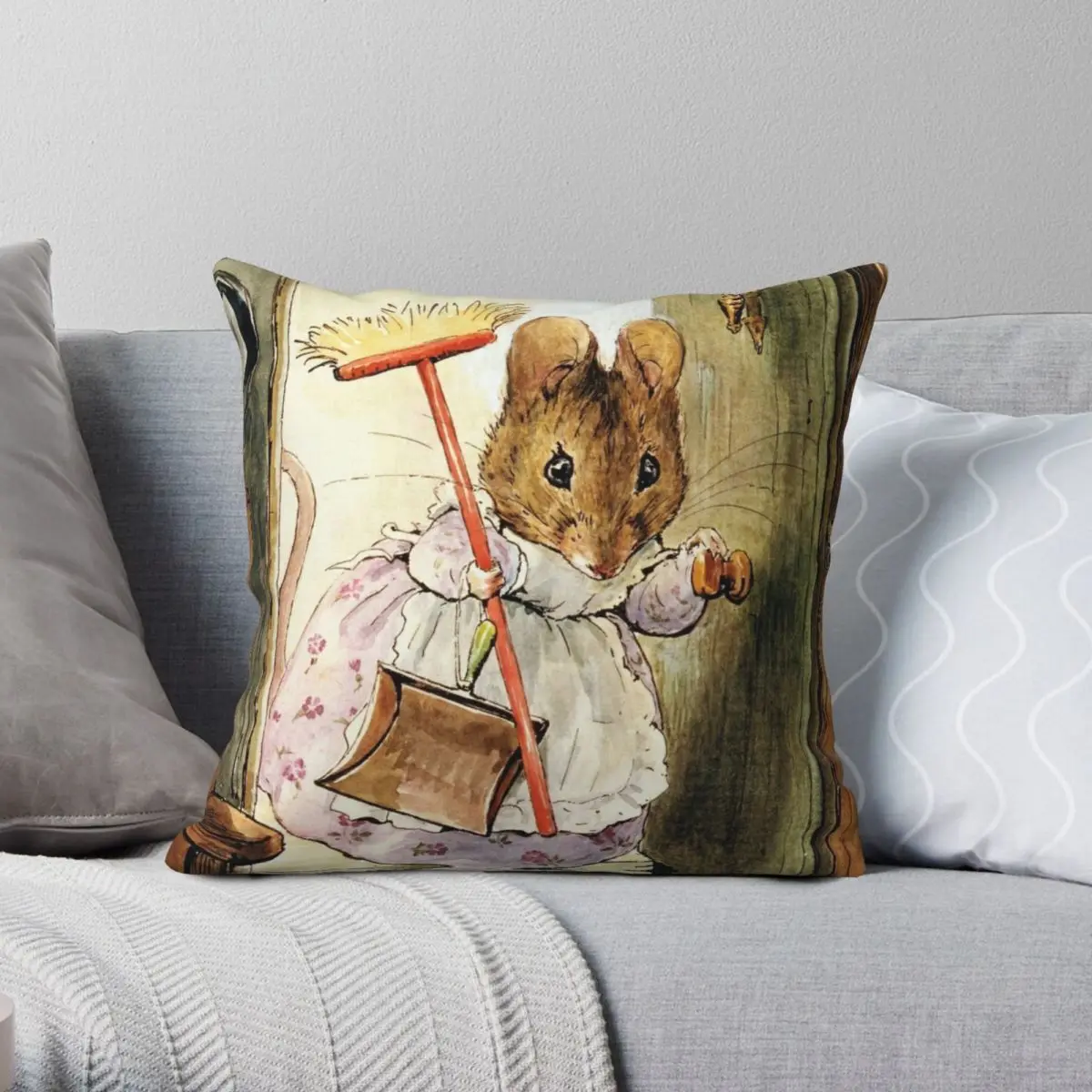 Hunca Munca Sweeps The Dollhouse Square Pillowcase Polyester Linen Velvet Zip Decorative Throw Pillow Case Bed Cushion Cover