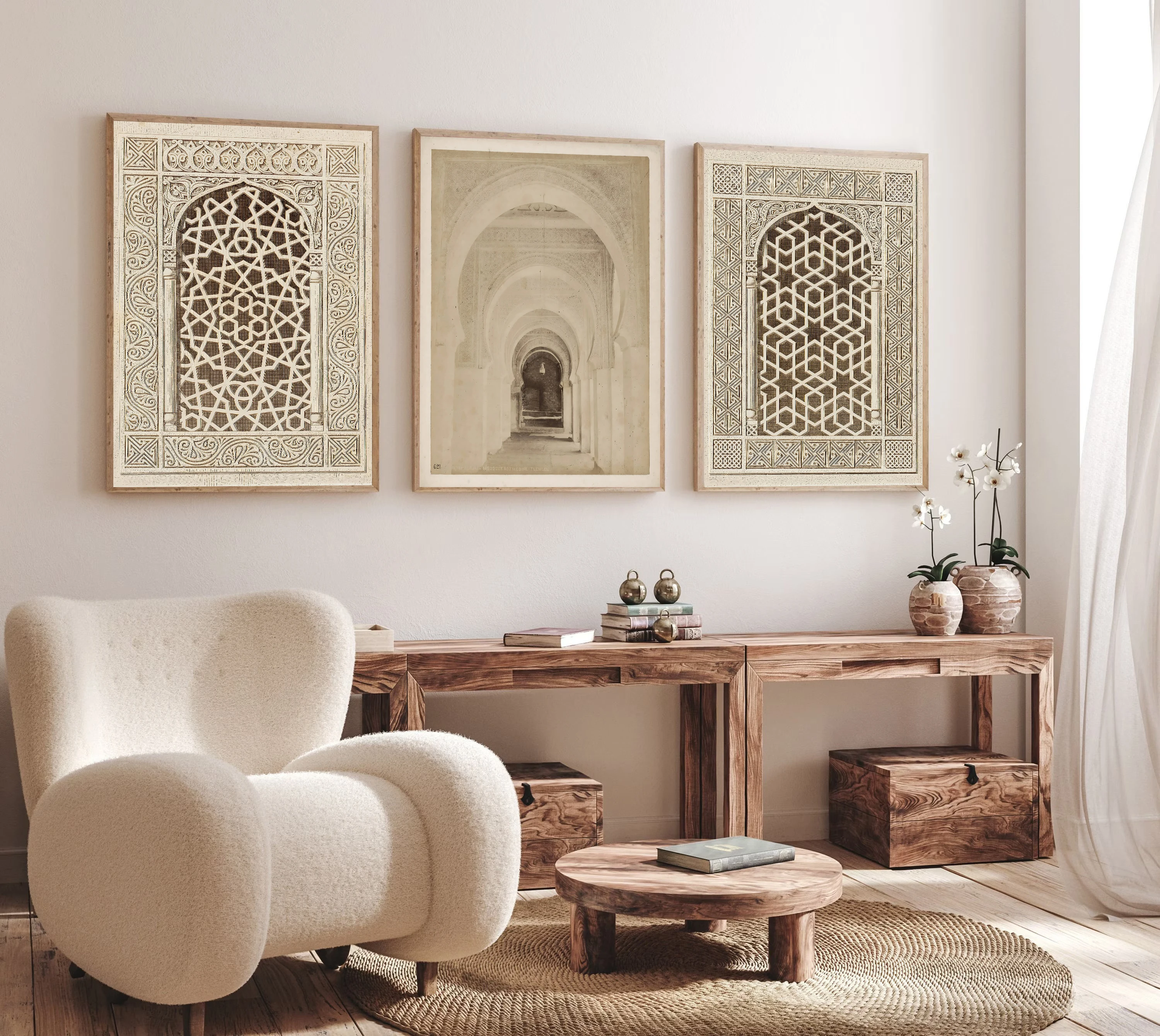 3pcs frameless Canvas Painting 3pcs/set Islamic Mosque Window Canvas Posters Muslim Architectural Geometry Wall Art Prints for M