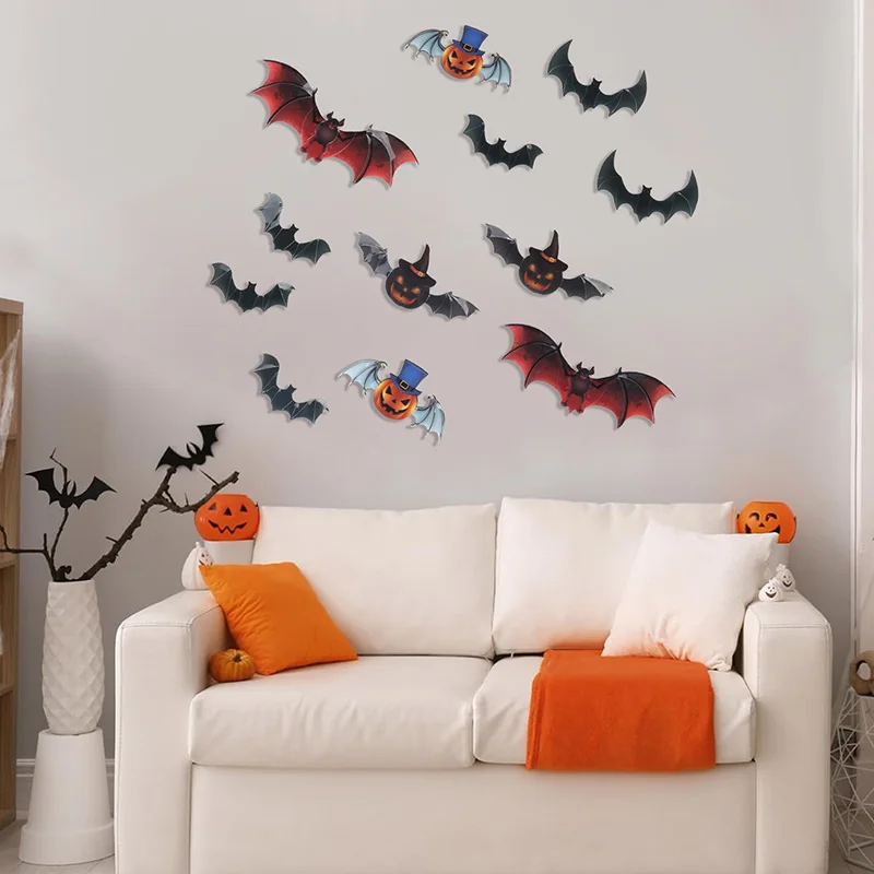 12/24Pcs Halloween Bats Stickers Wall Decor Home DIY Black Bat Decal for Halloween Eve Party Window Decor