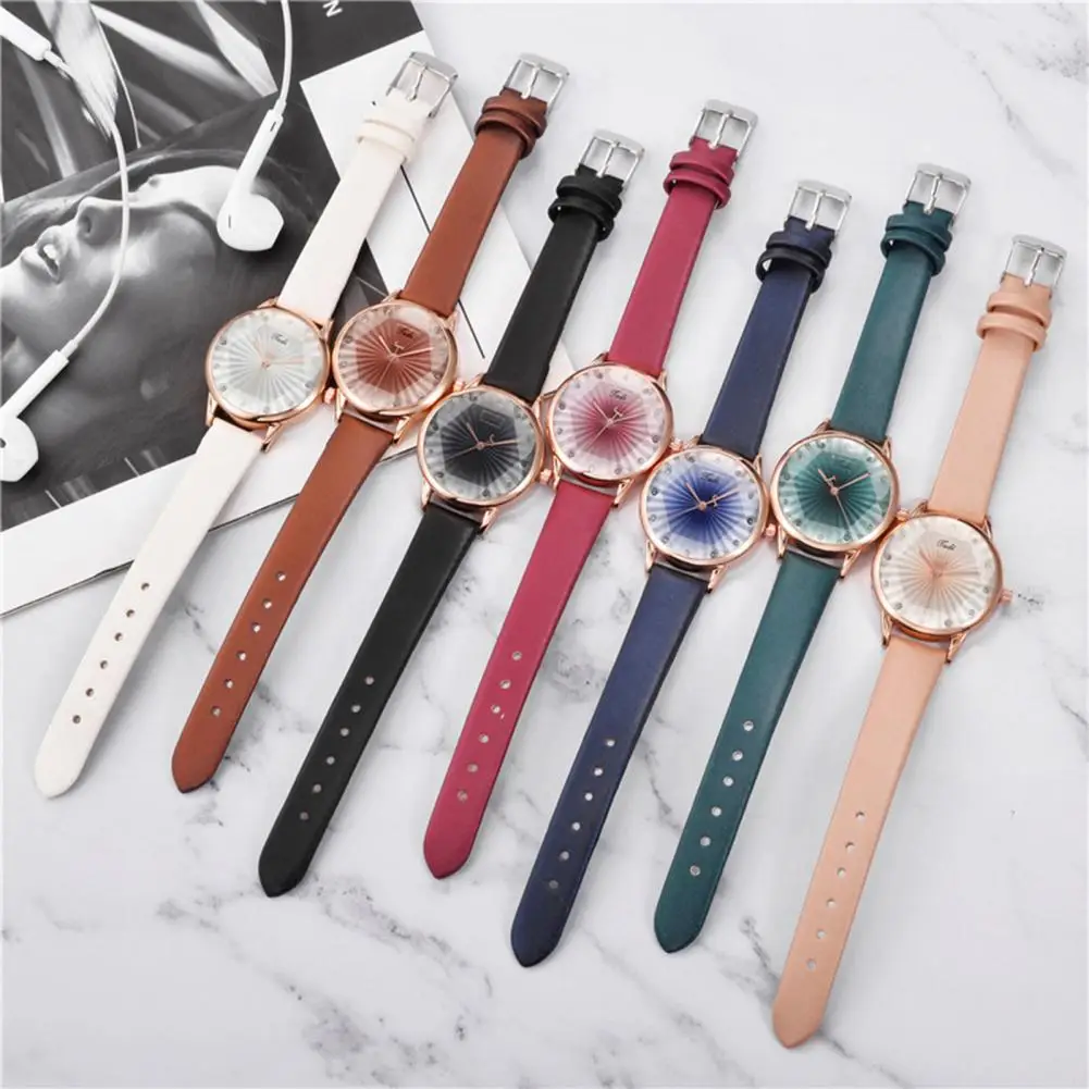 Quartz Watch Geometric Print Round Dial Adjustable Silicone Strap Time-checking Lady Office Wristwatch Commute Timepiece 여성용 시계