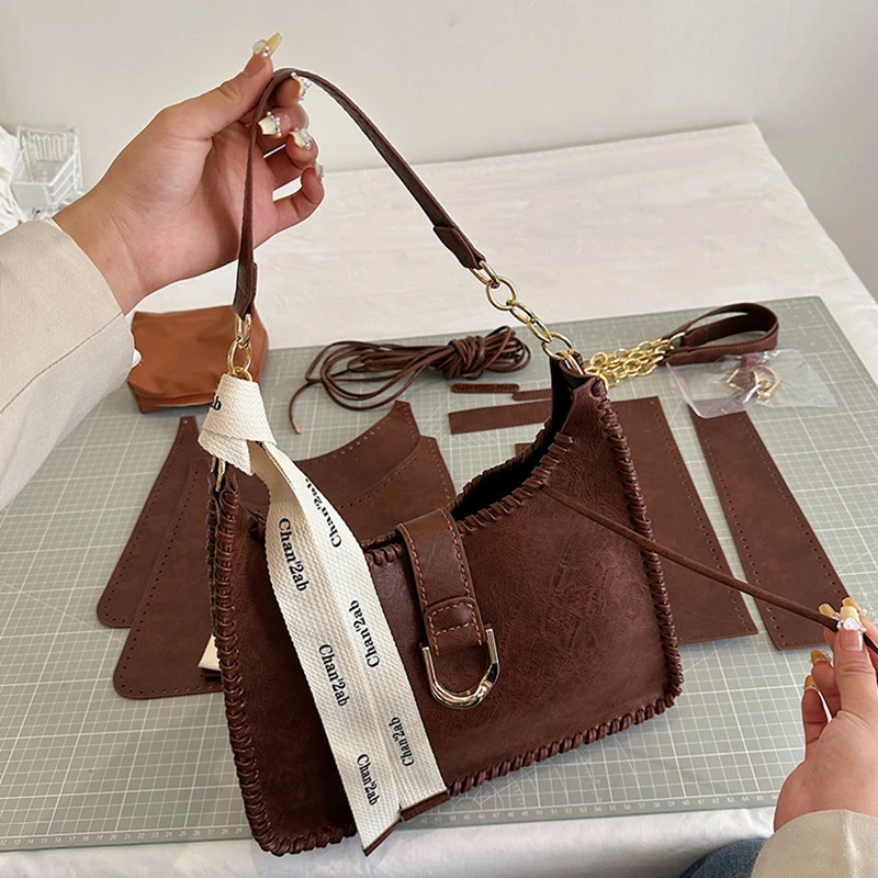 1Set Handbag DIY Handmade Stitching Sewing Vogue Shoulder Bag Material With PU Leather Accessories