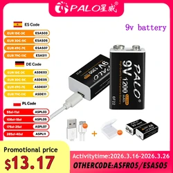 PALO 1200mAh 9V batteria ricaricabile 6 f22 9V ricarica USB batterie agli ioni di litio per rilevatore di metalli modello microfono giocattolo