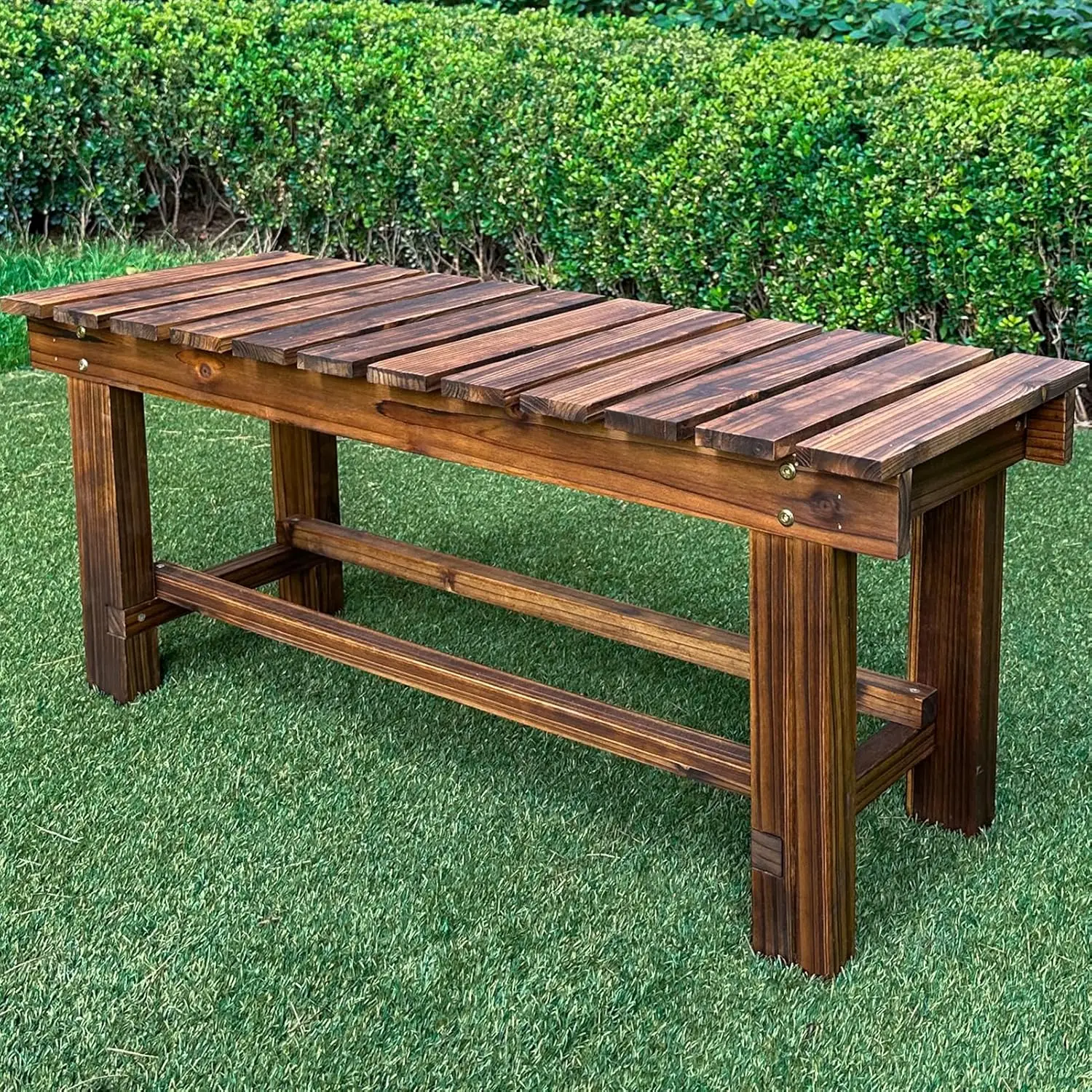 

Outdoor Bench, 2-Person Wood Patio Bench Weatherproof Outdoor Backless Bench, Anti-Rust Garden Benches (Carbonized,35.5''/90cm)