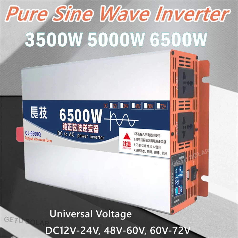 Pure Sine Wave 3500W 5000W 6500W Universal Voltage Inverter 12V/24V 48V/60V 60V/72V to 220V Converter Transfer Charging Adapter
