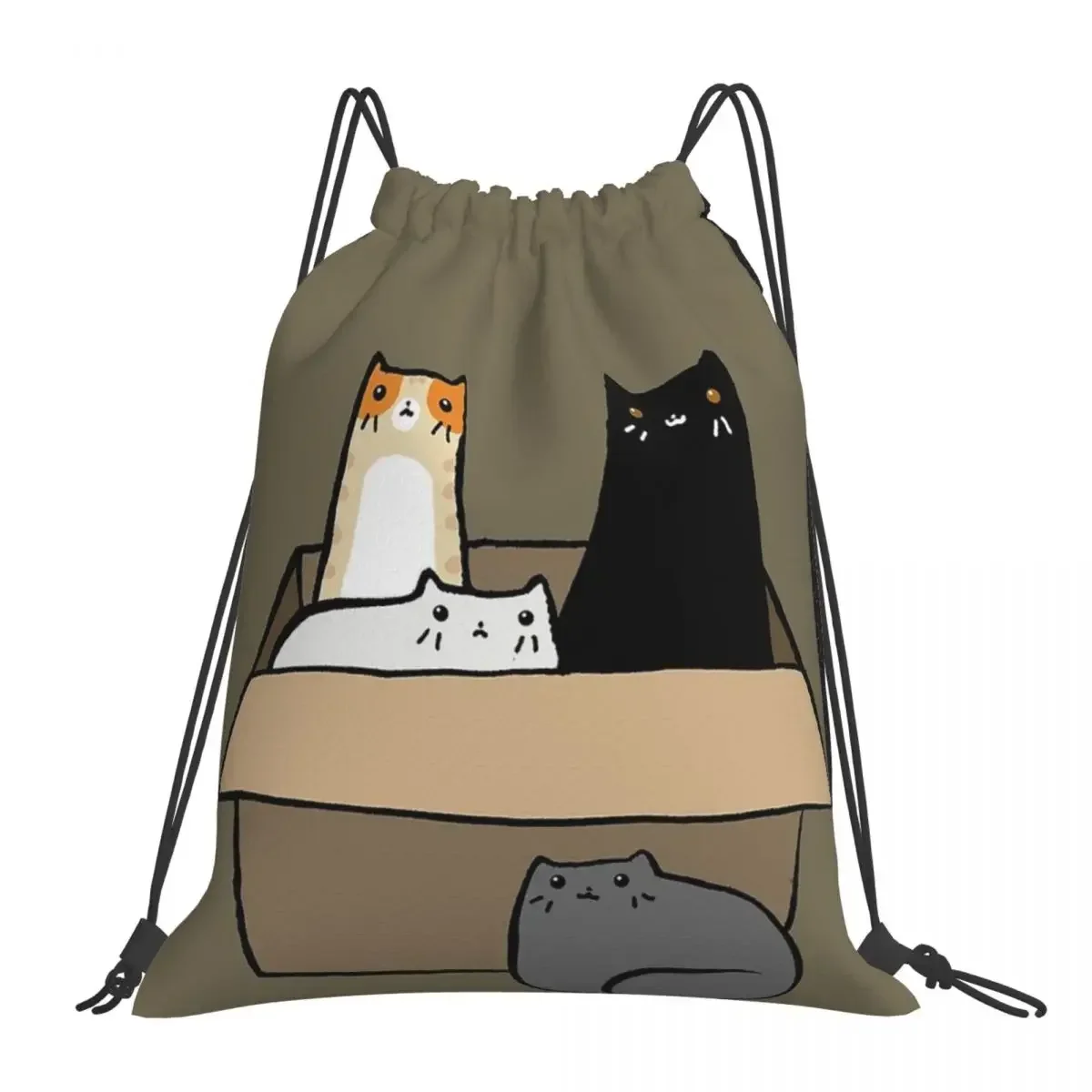 

Cats In A Box Backpacks Fashion Portable Drawstring Bags Drawstring Bundle Pocket Storage Bag BookBag For Man Woman Students