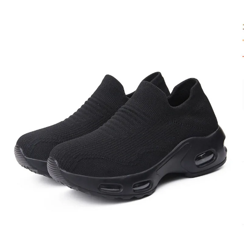 Women's Solid Color Breathable Sneakers, Soft Sole Platform Slip On Walking Shoes, Low-top Knitted Casual Shoes Woman WSH5194 image 3