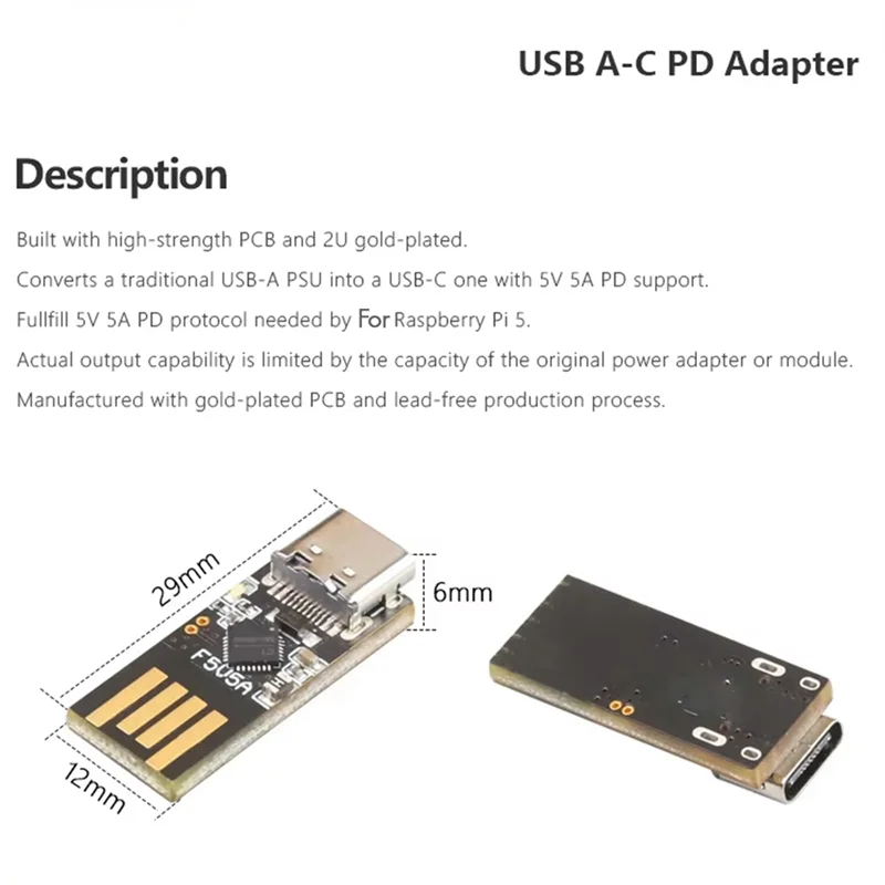 

Superb For Raspberry Pi5 USB A-C PD Adapter Mini PD Trigger Activation Power USB-A To USB-C Adapter For Raspberry Pi 5