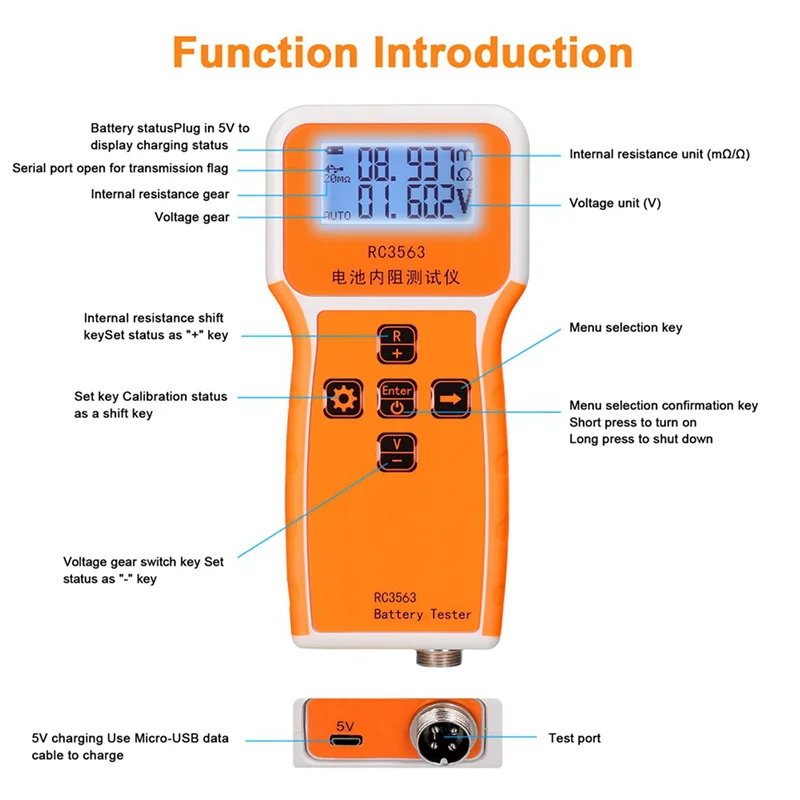 

ABUL-2X RC3563 Battery Voltage Internal Resistance Tester Trithium Lithium Iron Phosphate 18650 Battery Tester,Tester Probe