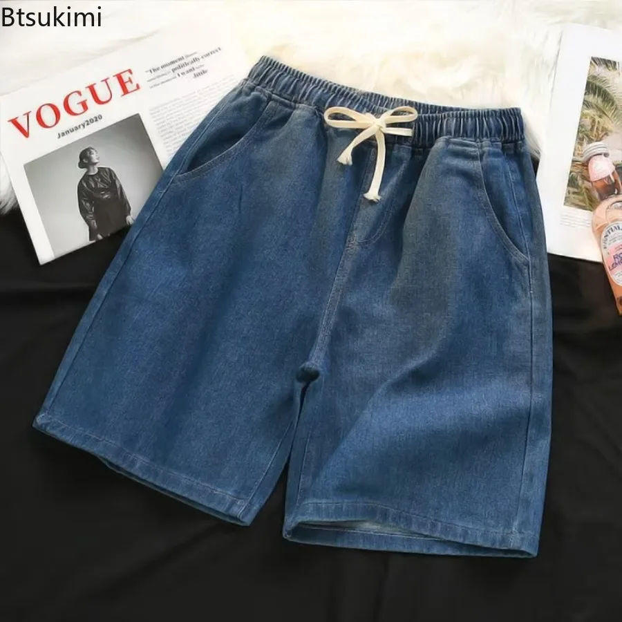 Celana Pendek Denim Gaya Jepang Pria Baru Musim Panas Celana Pendek Kasual Longgar Saku Serut Mode Celana Pendek Jeans Pria Cocok untuk Semua Antik