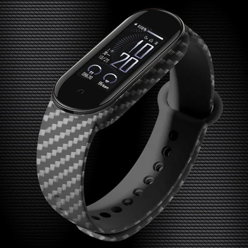 Luxury Carbon Fiber Strap for Mi Band 6 5 4 3 Bracelet Silicone Wristband for Miband 3 4 5 6 Sport Watch Replacement Wrist Strap