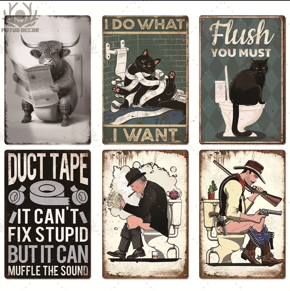 Putuo Decor Toilet Retro Metal Sign - Vintage Bathroom Plaque Wall Art Decoration for Restroom