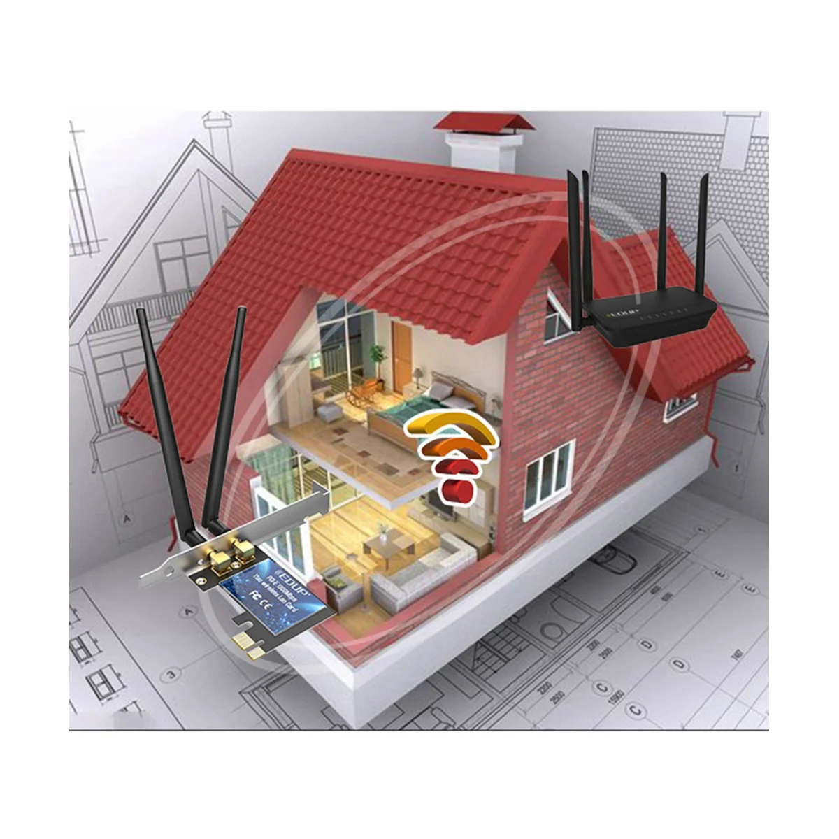 AT87-EDUP PCIE Kablosuz Kart 1300 M Çift Bantlı Gigabit Ağ Kartı Masaüstü Bilgisayar Dahili Ağ Kartı Wifi Alıcısı