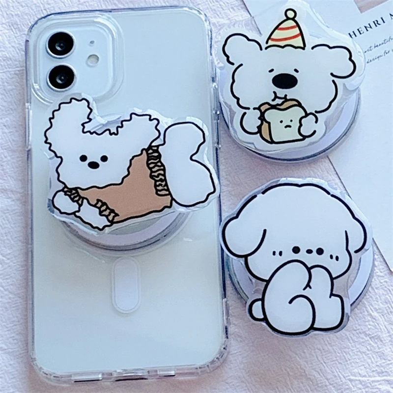 

Корейский милый мультяшный белый щенок Magsafe, магнитная ручка-подставка, портативный многофункциональный держатель, кронштейн для iPhone 17, ручка для телефона