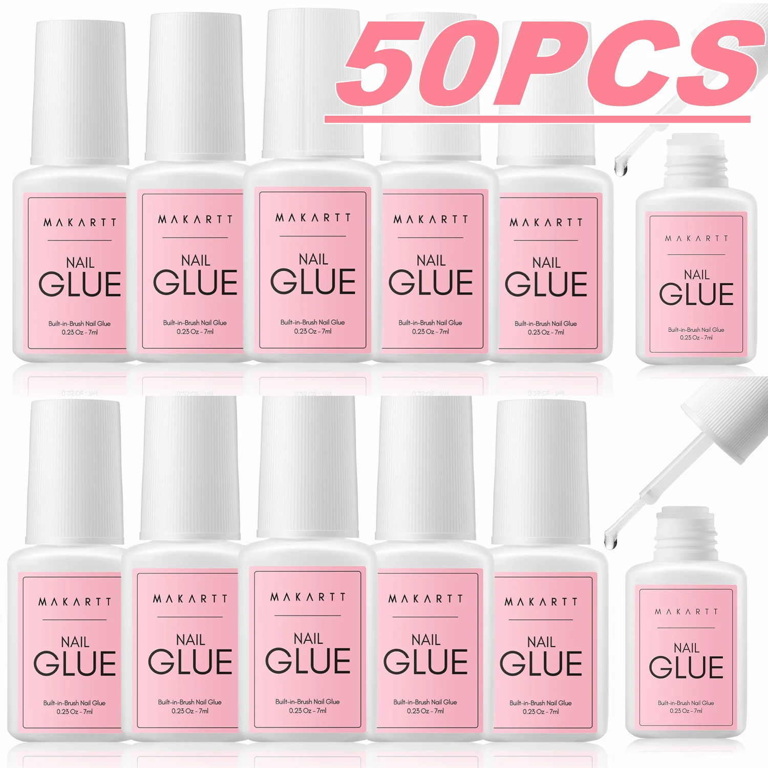 

50Pcs Nail Glue for Acrylic Nails Super Strong Brush on Nail Glue Bond Quickly Adhesive Glue for Fake Nail Tips Press Ons Nails