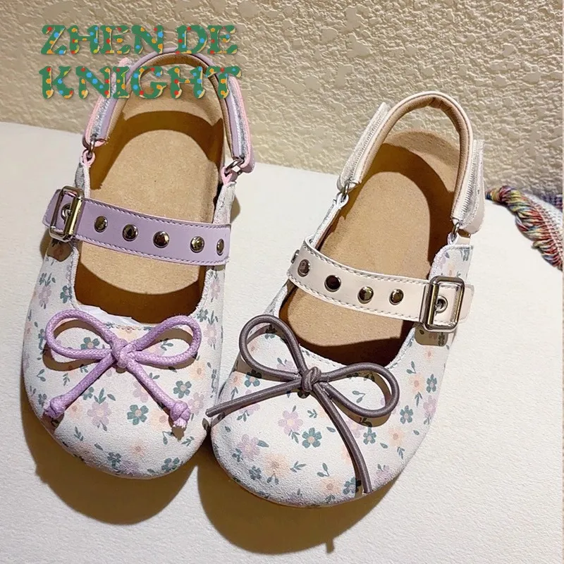

Bow Retro Kids Sandals 2025summer New Simple Anti Slip Girls Sandals Girl Shoes Fashion Versatile Child Beach Shoe