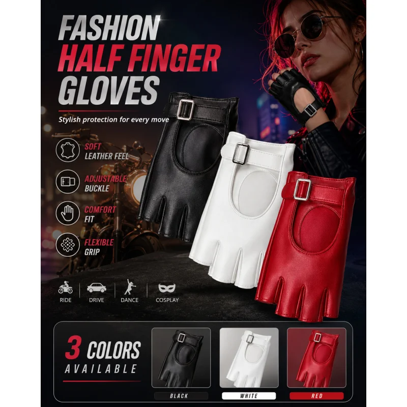 

Women’s Half Finger Gloves, Motorcycle Driving Dance Performance Gloves