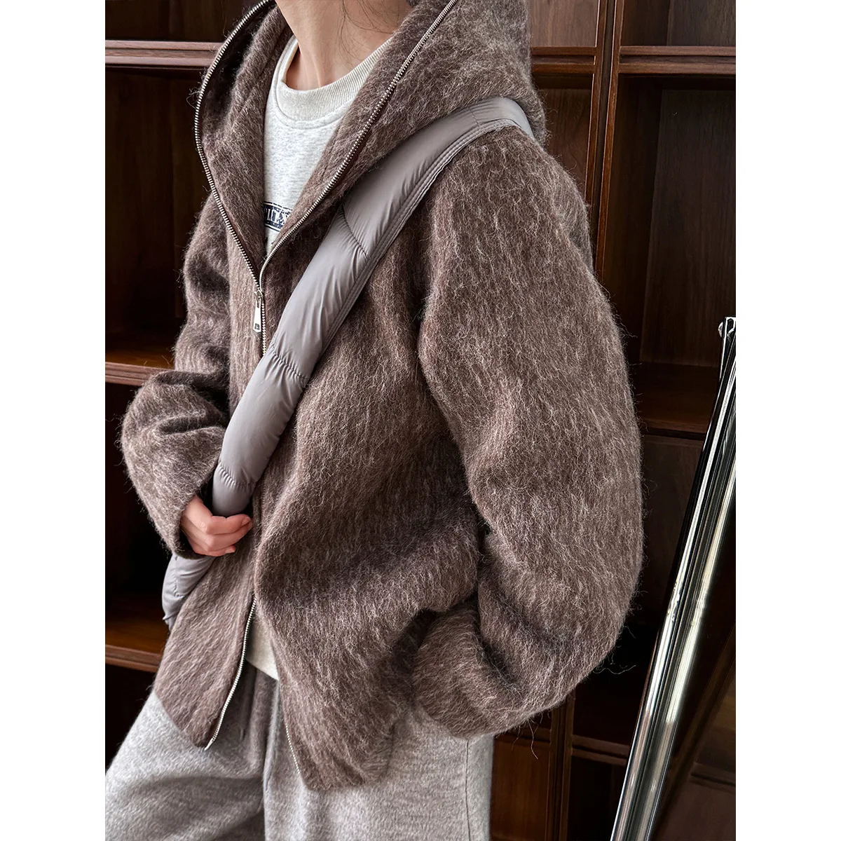 LIMO Trench da donna con cappuccio Streetwear Giacca autunno inverno Poliestere misto lana Capispalla moda per viaggi quotidiani