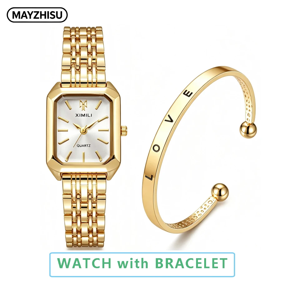 

Luxury Women's Watch with LOVE Bracelet Set Roma Dial Steel Band Waterproof Ladies Business Wristwatch Dress Party Clock