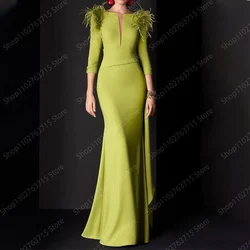 Elegant Long Evening Dresses for Women Feathers V-Neck Floor-Length Mermaid Prom Party Wedding Gala Special Events Dress 2024