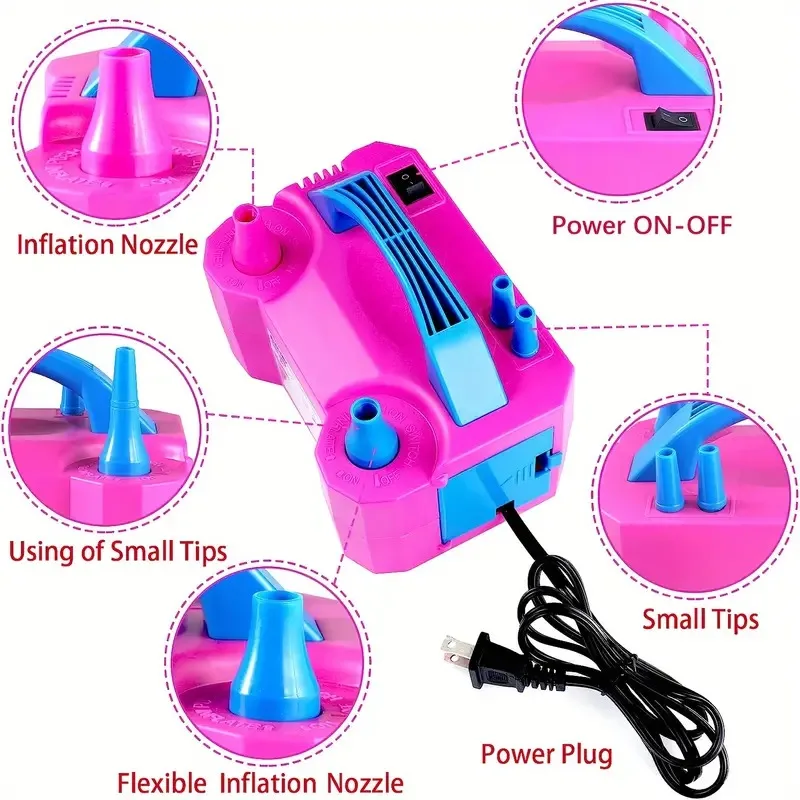 Portable Electric Balloon Pump 600W Balloon Inflator With double hole automatic inflation machine Perfect For Party Decoration