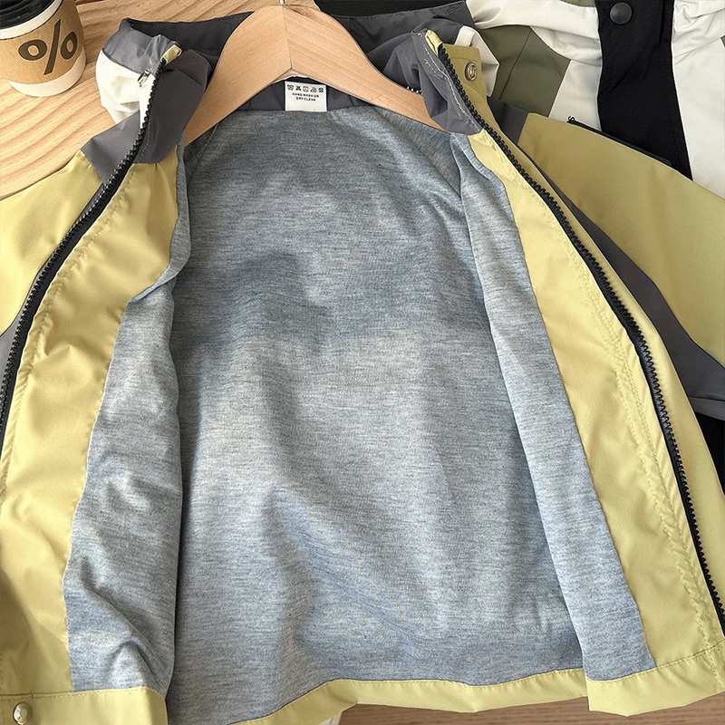 2026 Colorblocking Boys Jacket Spring Boy Hooded Windbreaker Coat Autumn Children Clothes Kids Casual Zipper Outewear Top