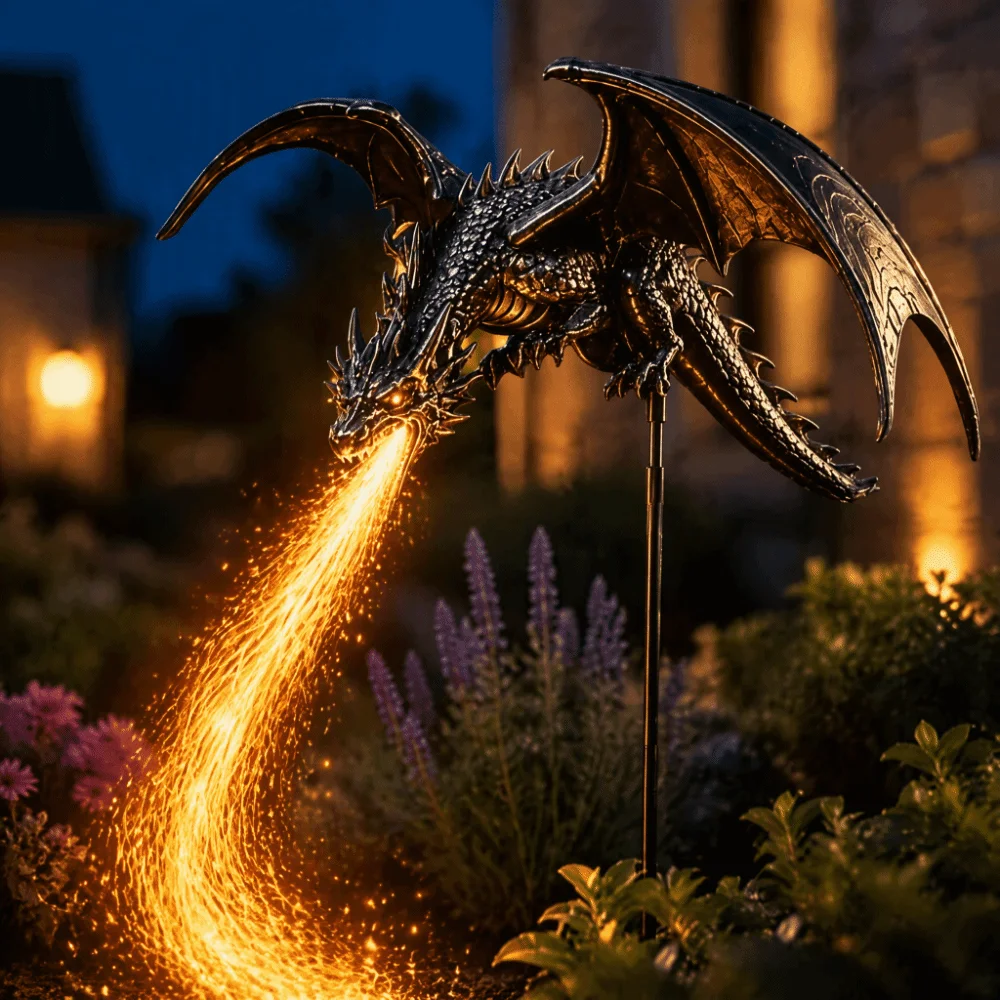 Solar Powered Solar Garden Light Waterproof Resin Artwork Solar Fire Garden Lamp Resin Craft Dragon Fire Design