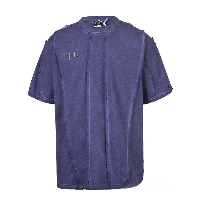 

Thug Club New Arrival Star & Moon Metal Buckle Distressed Washed Multi-Stitch High-Street Couple's Summer Short-Sleeve T-Shirt