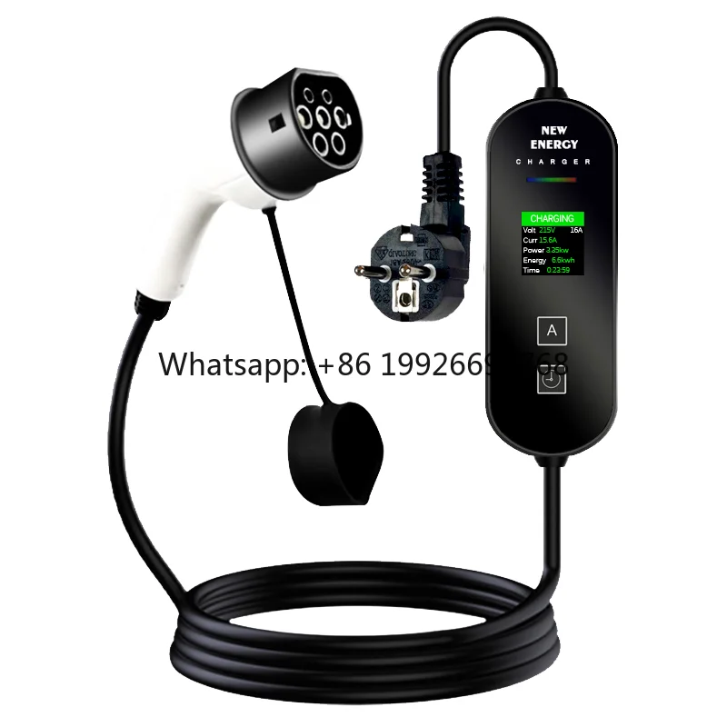 

Новый портативный зарядный прибор переменного тока для электромобилей, 16А, 3.5 кВт, регулируемый, с цветным ЖК-дисплеем, Тип 2
