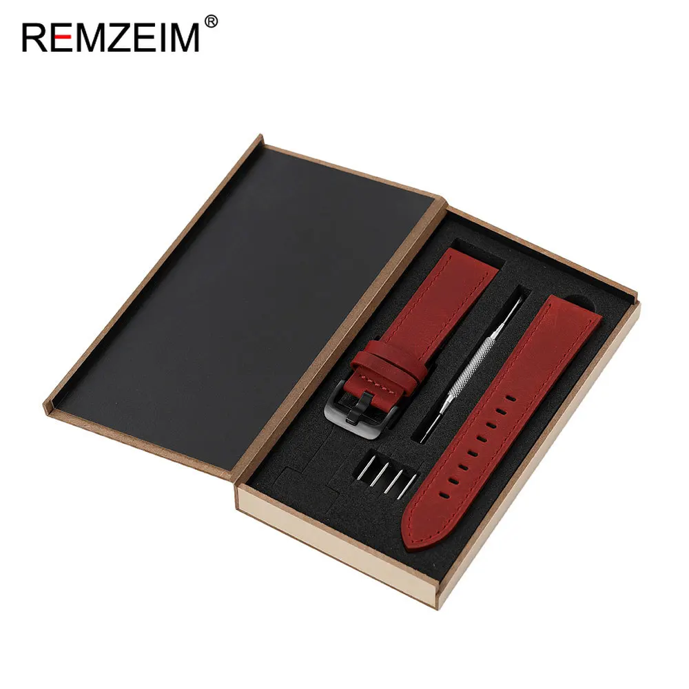 18/20/22/24mm Men Calfskin Genuine Leather Watchband with Black Pin Buckle and Gift Packing Box Vintage Strap Watch Accessories