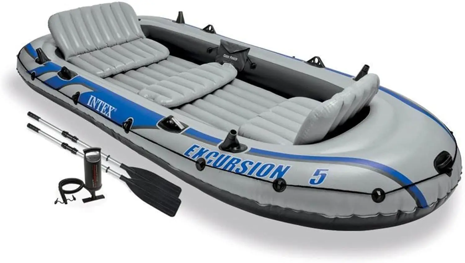 Excursion 5 Person Inflatable Outdoor Fishing Raft Boat Set with 2 Aluminum Oars and Air Pump with a Composite Motor Mount Kit