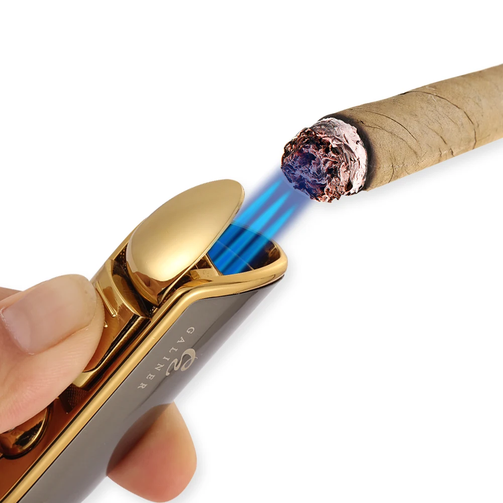 

GALINER Metal Cigar Lighter Butane Gas Refillable Windproof Blue Flame 3 Torch Jet With Cigar Punch Lighters