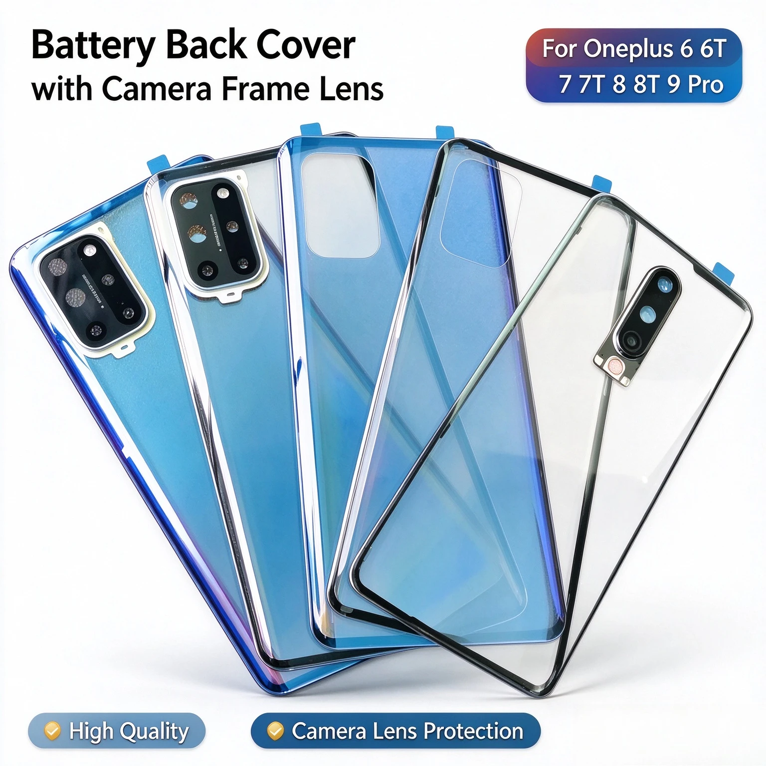 For Oneplus 6 6T 7 7T 8 9 8 Pro 8T 9 Battery Cover Back Glass Rear Housing Door for Oneplus 6t Transparent Clear Back Cover