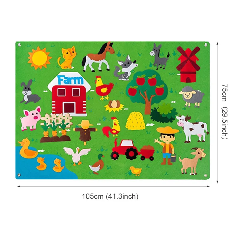 Farm Animals Felt Story Board Farmhouse Storybook Wall Hanging Decor Montessori Early Learning Interactive Puzzle Toys Kids Gift