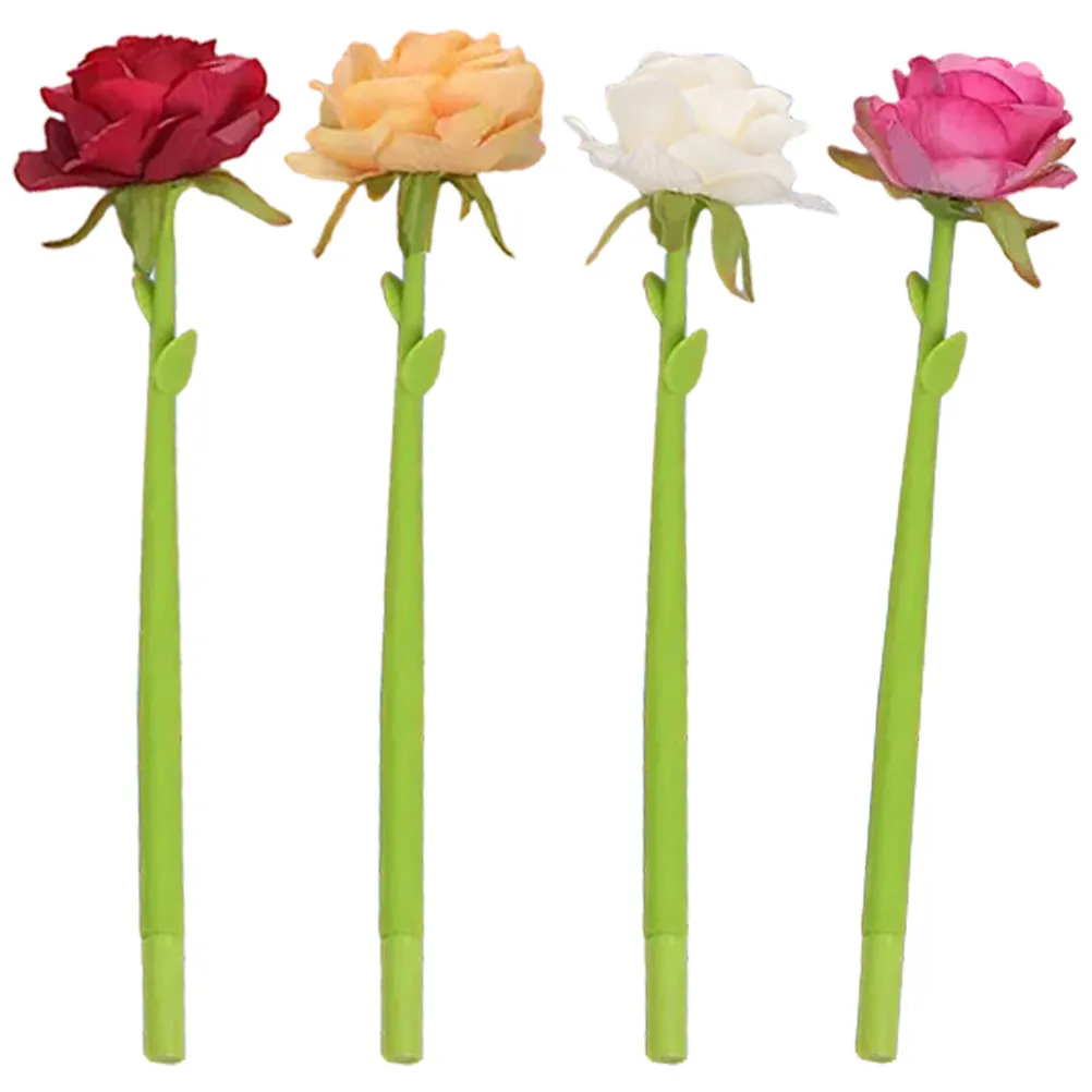 4Pcs Flower Gel Pens Rose Modeling Design Smooth Writing Clear Lines Lightweight Comfortable Grip for School Home Office Writing