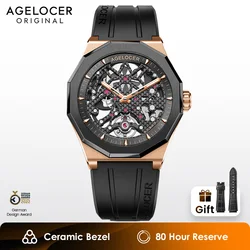 AGELOCER Original Schwarzwald Watch Ceramic Bezel Men Sports Skeleton Luminous Automatic Mechanical Watch Birthday Gift for Men