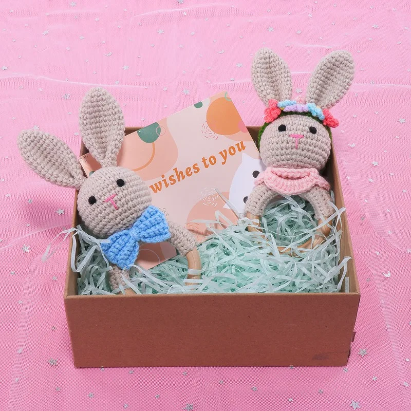 خشخيشة يدوية للأطفال، خشخيشة يدوية لطيفة على شكل أرنب محبوك على شكل حيوان كرتوني، جرس سرير على شكل غزال #1