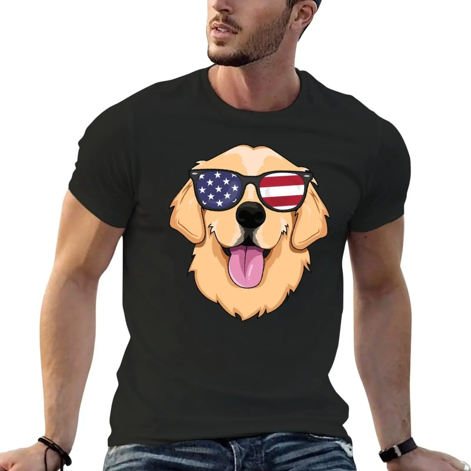 

American Golden Retriever T-Shirt oversized graphics quick-drying men clothes