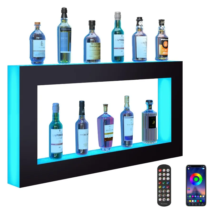 

LED Lighted Liquor Bottle Display Bar Shelf RF App Control 48 Square