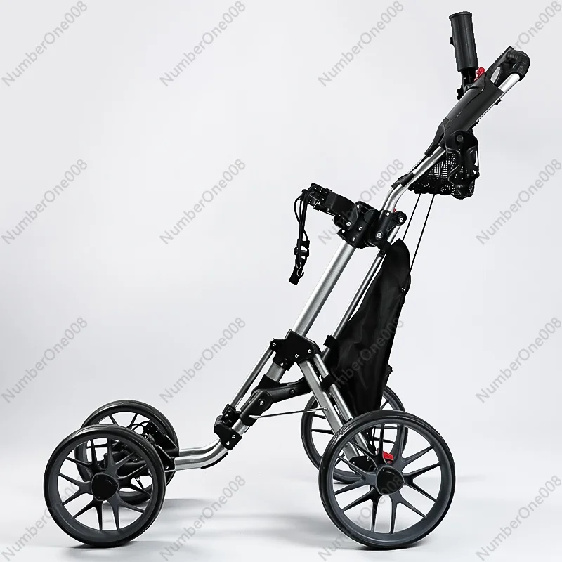 Golf Four-wheel Ball Chartered Cart Trolley Youth Game Trolley Foldable with Brake Kettle Holder Cart