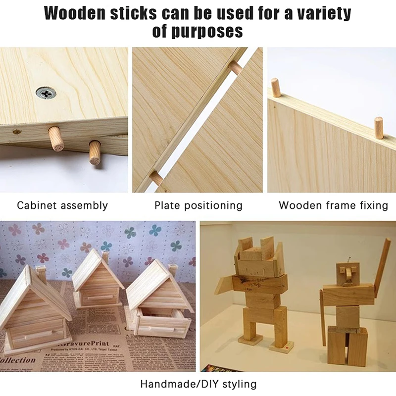 100Pcs/pack Round Wooden Dowel Pins 6*40mm 8*40mm 10*40mm Cabinet Drawer Round Fluted DIY Woodworking For Dowel Jigs Drill