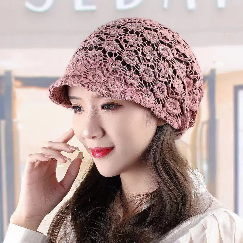 

Кружевной ажурный головной убор с камнями для женщин, весенне-летний тонкий белый головной убор, модный аксессуар
