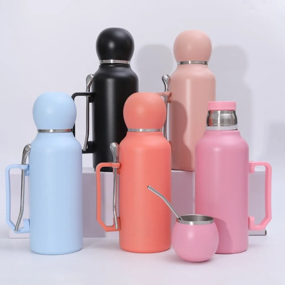 Portable Stainless Steel Insulated Bottle 1200ml with Straw Spoon Sports Water Bottle Leak Proof Large Capacity Vacuum Flask