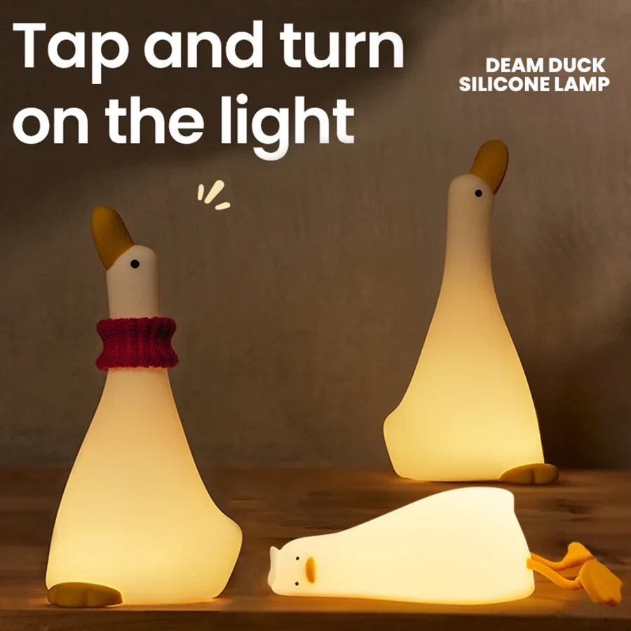 Lovely Duck Night Light Rechargeable LED Silicone Lamp Bedside Children Nightlights for Home Room Decor Birthday Gift