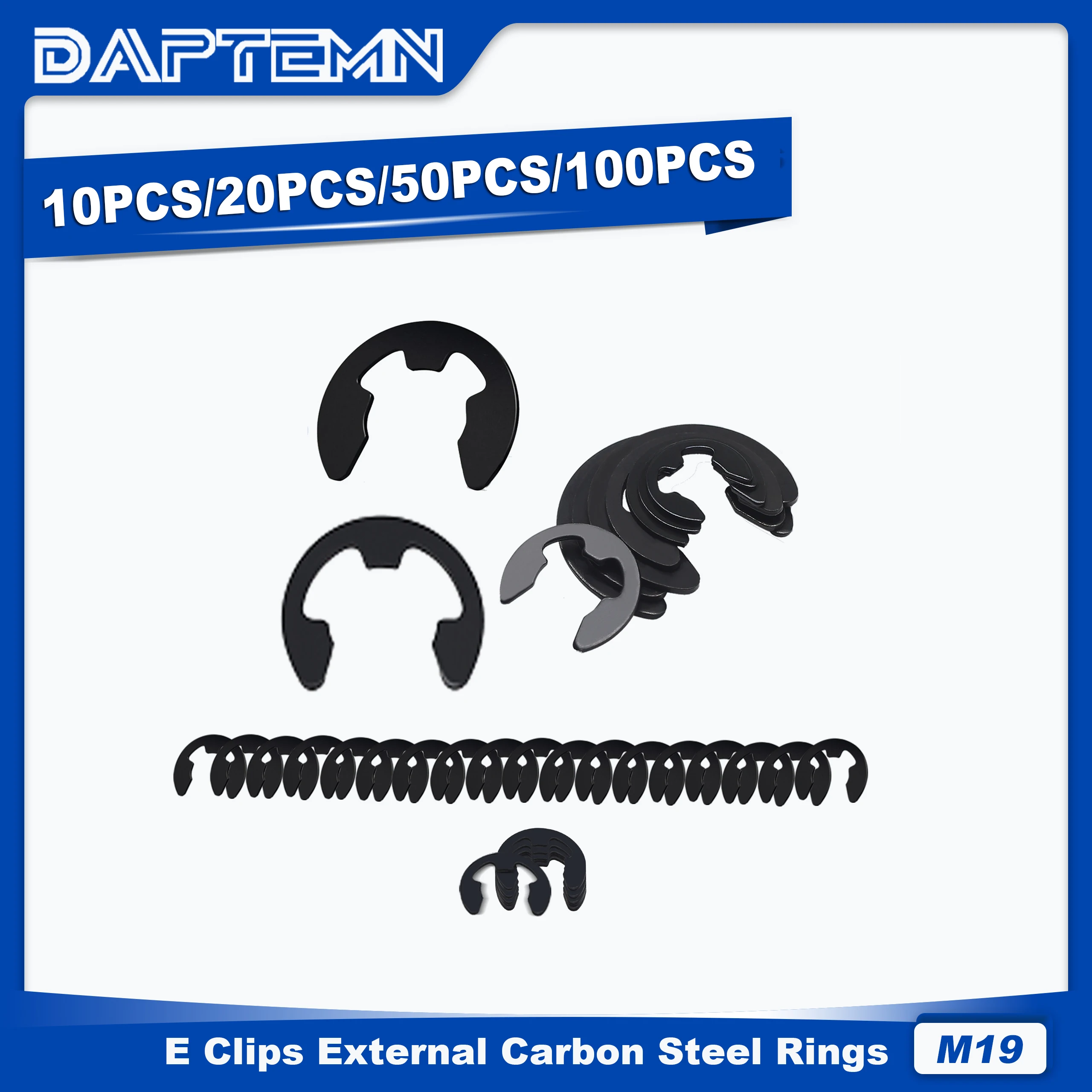 M19 E-Clips Circlip External Retaining Rings, E Clips External Carbon Steel Rings 10PCS 20PCS 50PCS 100PCS