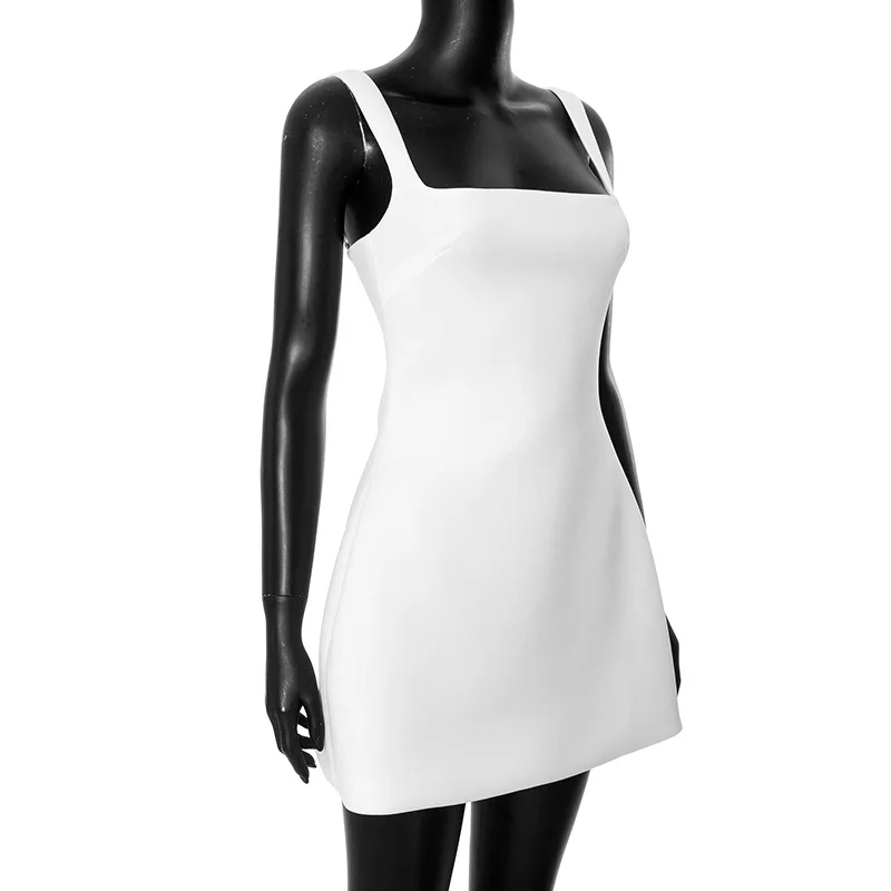 

SKinny Sling Dresses Summer Women's Dress 2024 New Slim High Waist Solid SLeeveless Sexy Backless Mini Fluffy Dress for Ladies