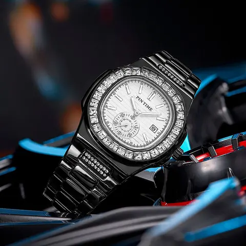 PINTIME Casual Business Herrklocka Toppmärke Lyx Armbandsur för Herr Diamant Quartz Datumklocka Vattentät Kronografklocka 8 best sales Pintime-klocka för män - №8