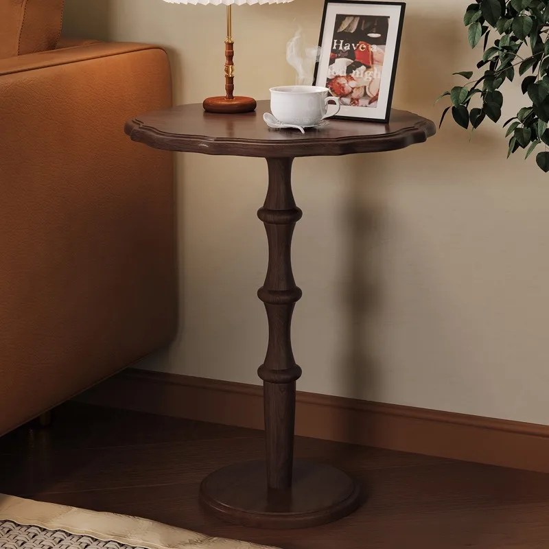 American retro solid wood round small coffee table casual corner balcony coffee side bedside table French sofa side table