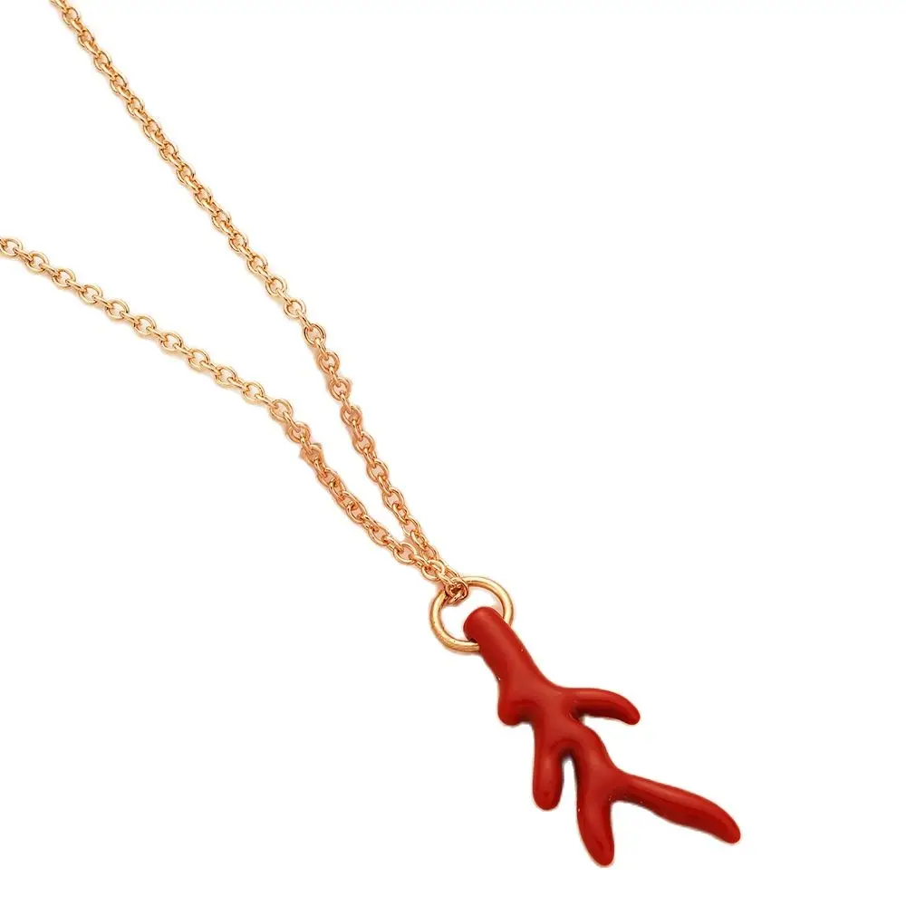 

Korean Romantic Red Coral Pendant Necklace For Women Gold Plated Zinc Alloy Chain Necklace Jewelry Casual Party Office Ladies